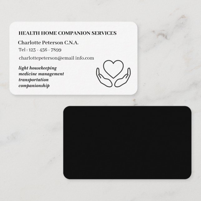 Minimalistisk CNA Home Health Caregister Visitkort (Fram/baksida)