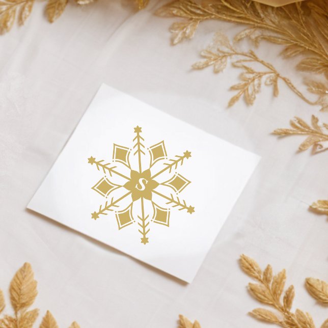 Minimalistisk Contemporary Gorgous Snowflake Initi Självfärgande Stämpel (Minimalist Contemporary Gorgeous Snowflake with Initial Rubber Self-inking Stamps.)
