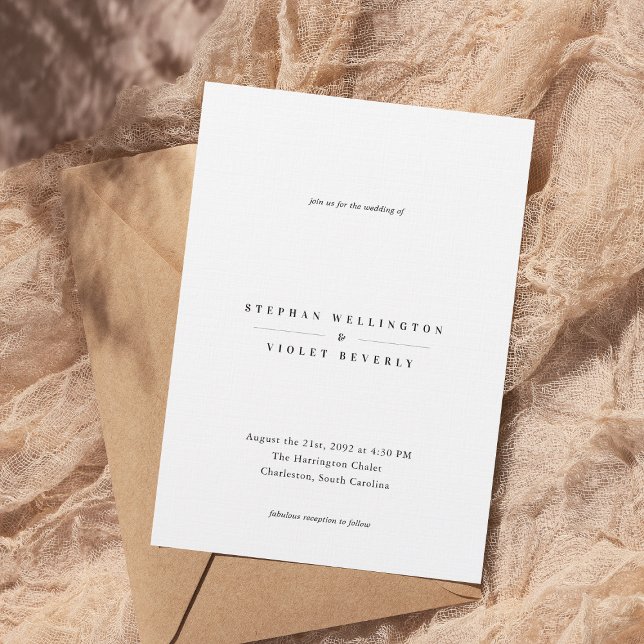 Minimalistisk Contemporary tidslös vit Bröllop Inbjudningar (Skapare uppladdad)