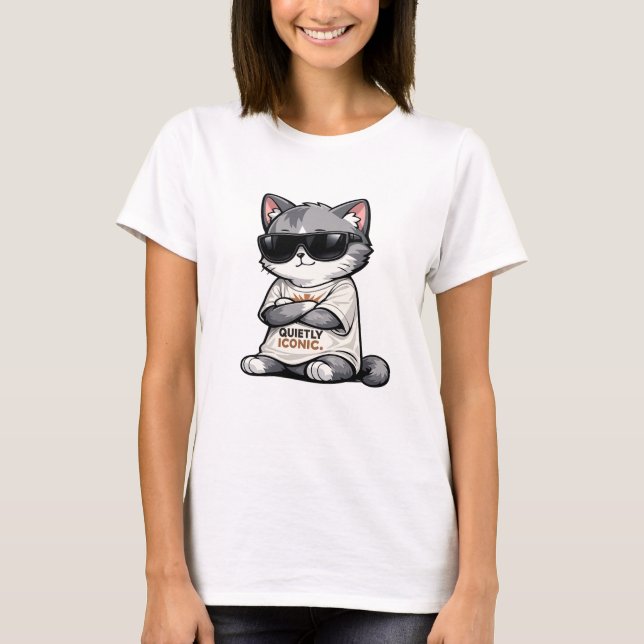 Minimalistisk Cool Katt med Solglasögon & Stil  T Shirt (Framsida)