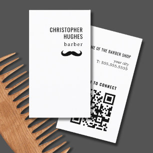 Minimalistisk Cool Svart Vitt Mustasch QR-kod Visitkort