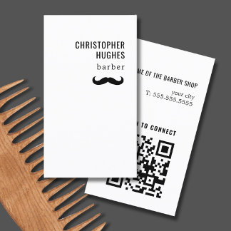 Minimalistisk Cool Svart Vitt Mustasch QR-kod Visitkort