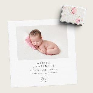 Minimalistisk Coquette Bow Photo Flicka Birth Meddelande