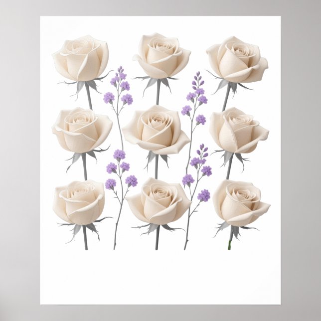 Minimalistisk Cream Ro Blommigt Teckning Poster (Framsidan)