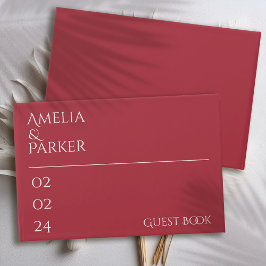 Minimalistisk Crimson Red Bröllop Guest Bok