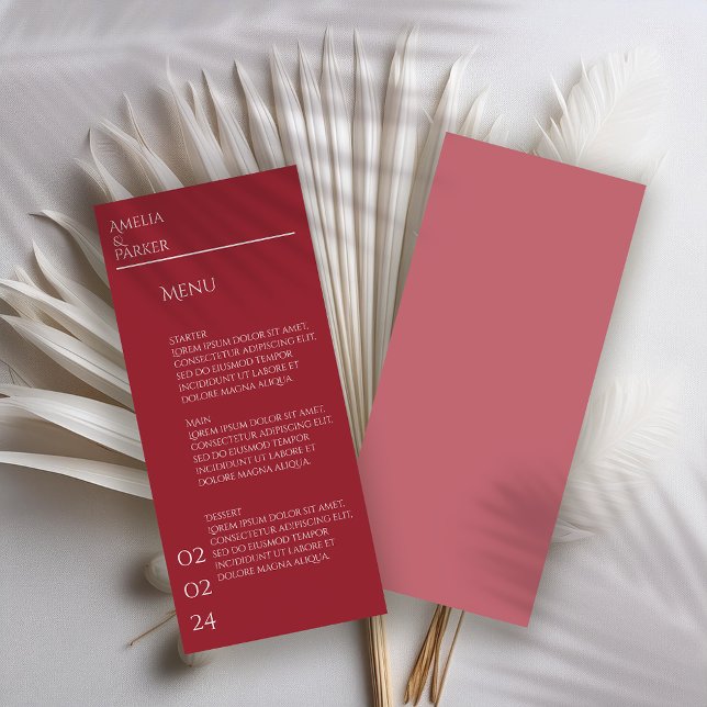 Minimalistisk Crimson Red Bröllop Menu Meny (Skapare uppladdad)