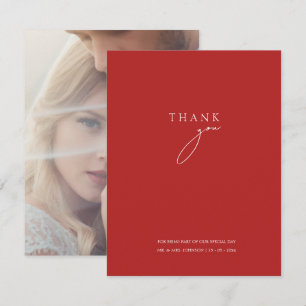 Minimalistisk Crimson Red Script Photo Bröllop Tack Kort