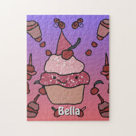 Minimalistisk cupkaka med körsbär och sprinkler pussel