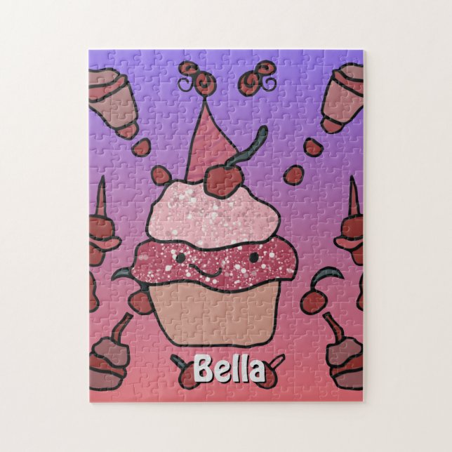 Minimalistisk cupkaka med körsbär och sprinkler pussel (Vertikal)