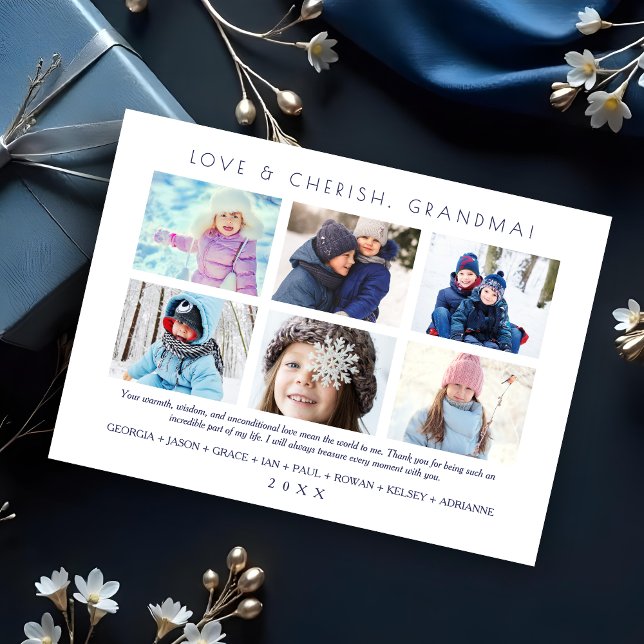 Minimalistisk Cute 6 Multi Photos Collage Keepsak (Minimalist Cute 6 Photos Collage Keepsake for Family: Mom, Nanna, dad... Cards. )