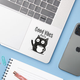 Minimalistisk Cute Black Cat Positive Coffee Art Klistermärken