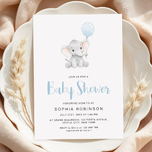 Minimalistisk Cute Elephant Boy Shower Inbjudningar