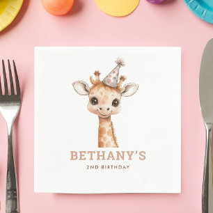 Minimalistisk Cute Giraffe 2:a födelsedagen Party Pappersservett