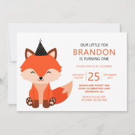 Minimalistisk Cute Little Fox Zigzag Birthday Inbjudningar