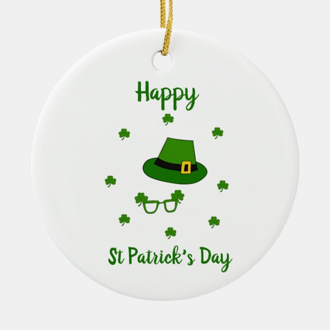 Minimalistisk Cute Lycklig St patrick's day Julgransprydnad Keramik (Framsidan)