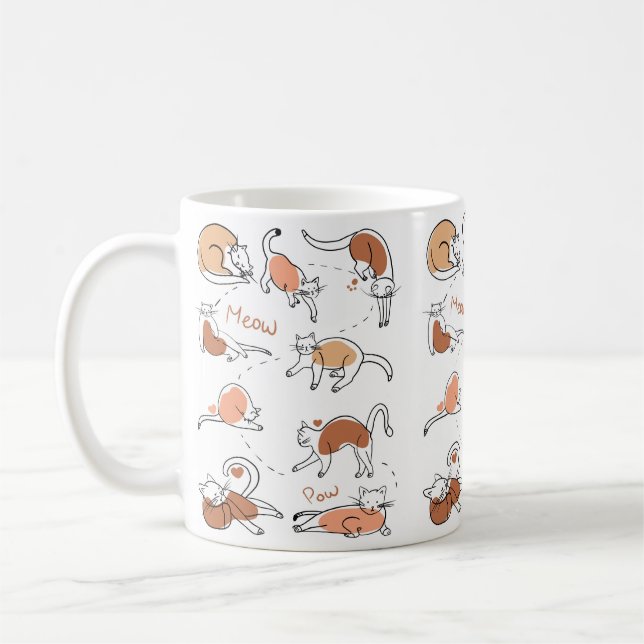 Minimalistisk Cute Playof Orange White Cat Mönster Kaffemugg (Vänster)