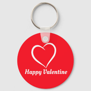Minimalistisk Cute Red och White Lycklig Valentine Nyckelring