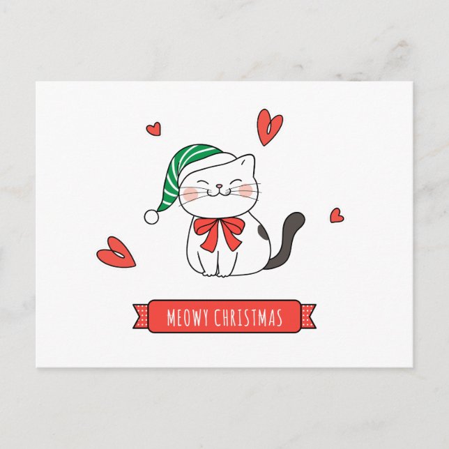 Minimalistisk Cute Santa Kattunge Meowy jul Helg Vykort (Framsida)