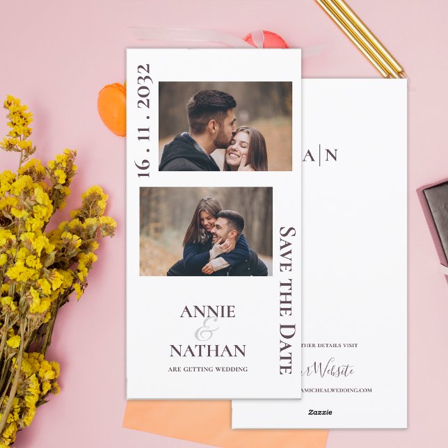 Minimalistisk Cute Two Photos Bröllop spara datum Julkort (Minimalist Cute Two Photos Wedding save the date Card)