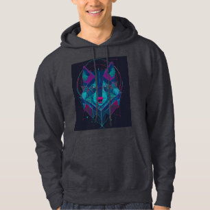 Minimalistisk Cyberpunk Neon Varg Head - Futuristi Hoodie