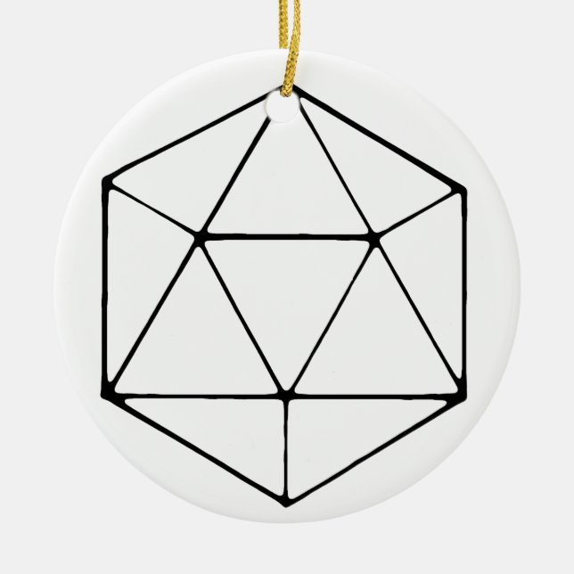 Minimalistisk D20 Design Tabletop Gamer Geek Julgransprydnad Keramik (Framsidan)