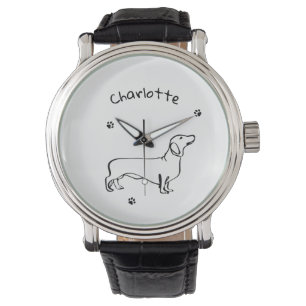 Minimalistisk Dachshund Art - Din text, Stil Armbandsur