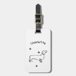 Minimalistisk Dachshund Art - Din text, Stil Bagagebricka