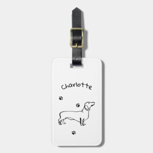 Minimalistisk Dachshund Art - Din text, Stil Bagagebricka