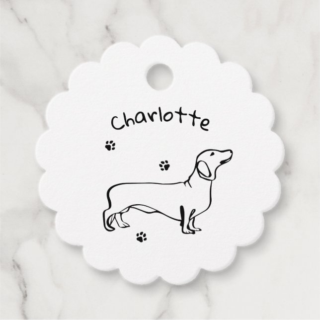 Minimalistisk Dachshund Art - Din text, Stil Gåvor Etiketter (Framsida)