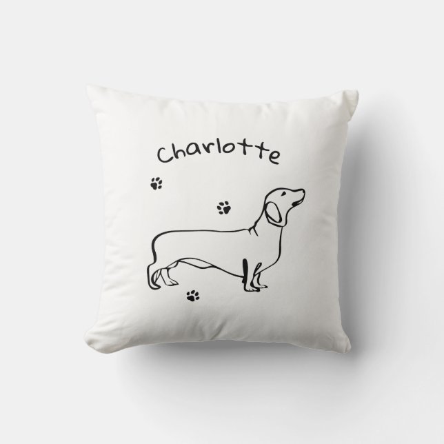 Minimalistisk Dachshund Art - Din text, Stil Kudde (Framsida)