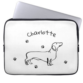 Minimalistisk Dachshund Art - Din text, Stil Laptop Fodral
