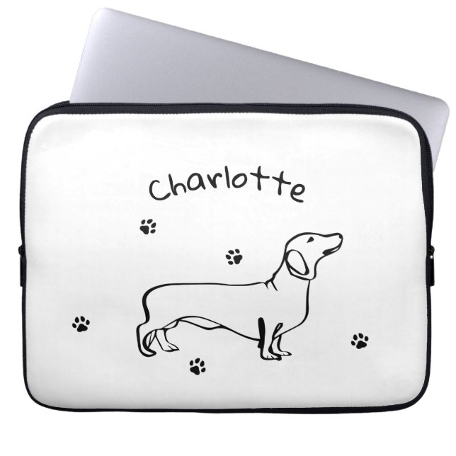 Minimalistisk Dachshund Art - Din text, Stil Laptop Fodral (Framsidan)