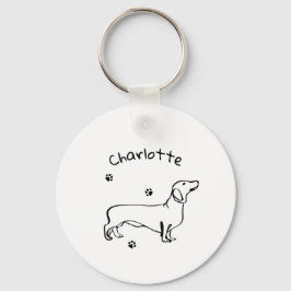 Minimalistisk Dachshund Art - Din text, Stil Nyckelring