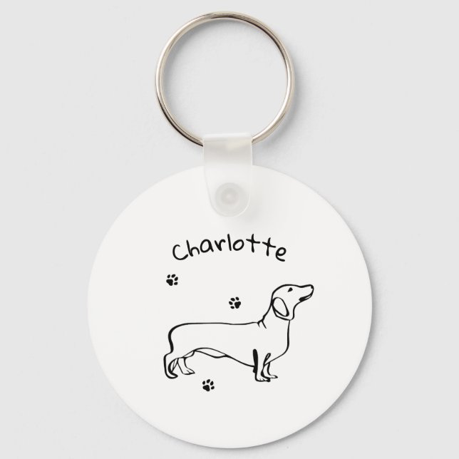 Minimalistisk Dachshund Art - Din text, Stil Nyckelring (Framsida)