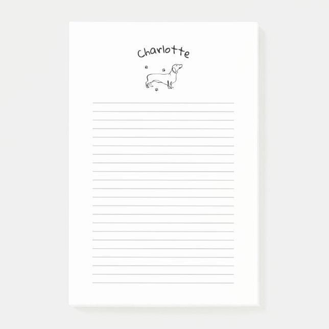 Minimalistisk Dachshund Art - Din text, Stil Post-it Block (Framsida)