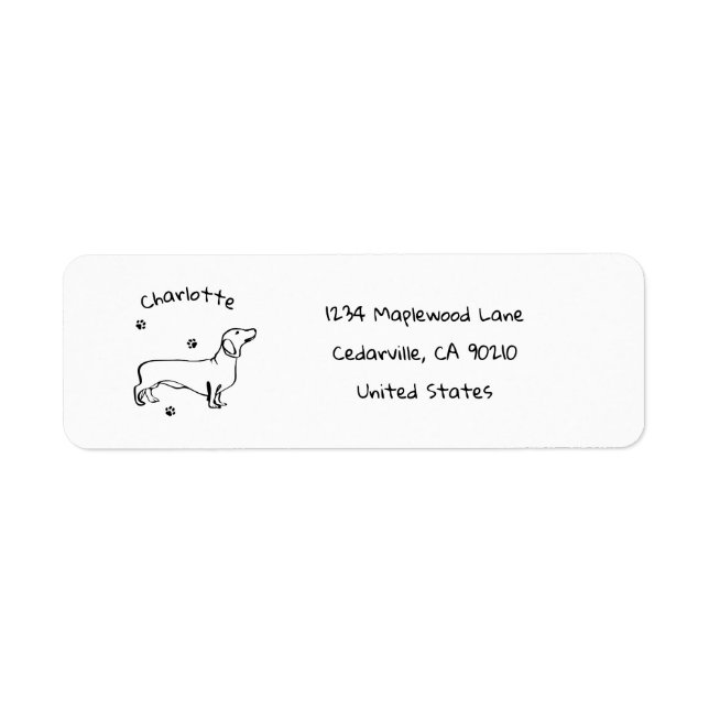 Minimalistisk Dachshund Art - Din text, Stil Returadress Etikett (Framsidan)