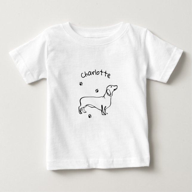 Minimalistisk Dachshund Art - Din text, Stil T Shirt (Framsida)