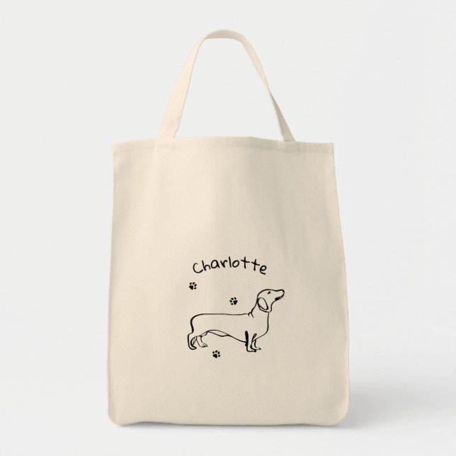 Minimalistisk Dachshund Art - Din text, Stil Tygkasse (Framsidan)