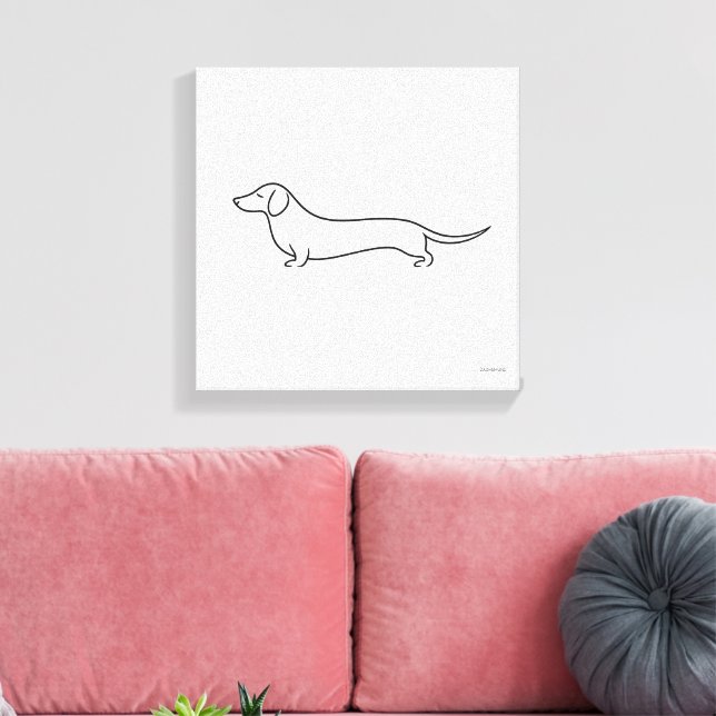 Minimalistisk Dachshund Enkel Linje Konst Canvastr Canvastryck (Insitu (Vardagsrum))