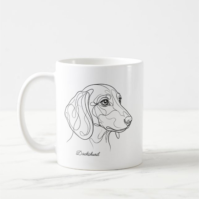 Minimalistisk Dachshund Linjedragning Anpassat Hus Kaffemugg (Vänster)