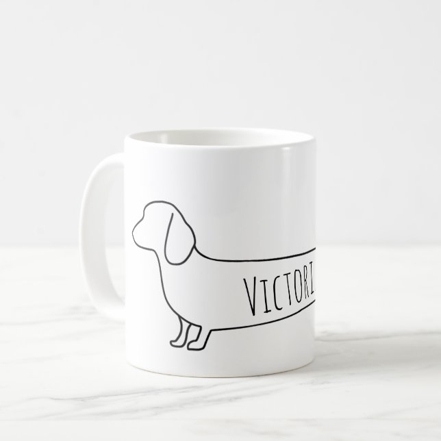 Minimalistisk Dachshund Wiener Hund Namn Kaffemugg (Framsida vänster)
