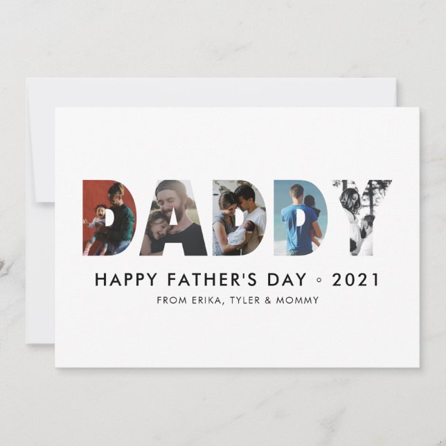 Minimalistisk DADDY Photo Collage Lycklig Fars dag Kort (Framsida)