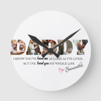 Minimalistisk DADDY Photo Collage Lycklig Fars dag Rund Klocka