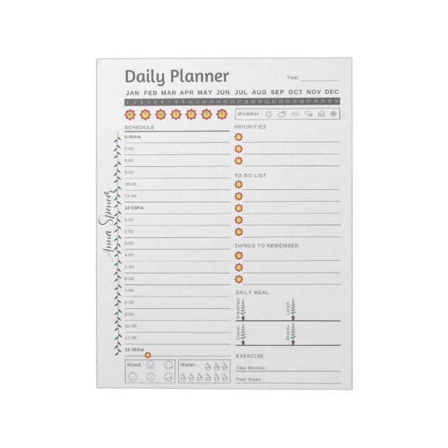 Minimalistisk daglig planering - Anpassadet Namn Anteckningsblock (Roterad)