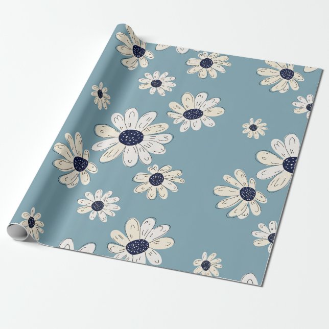 Minimalistisk Daisy Blommönster (2) Presentpapper (Utrullad)