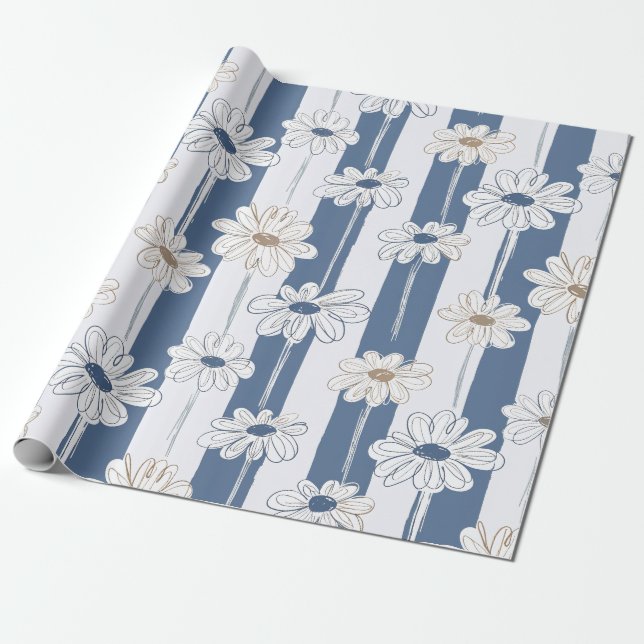 Minimalistisk Daisy Blommönster (3) Presentpapper (Utrullad)