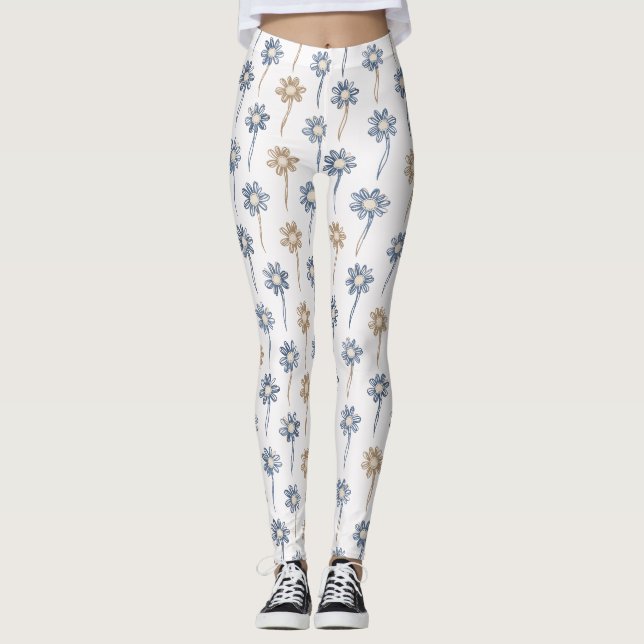 Minimalistisk Daisy Blommönster (4) Leggings (Framsida)