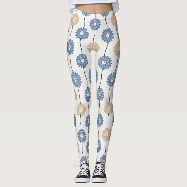 Minimalistisk Daisy Blommönster (5) Leggings (Framsida)