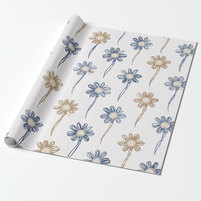 Minimalistisk Daisy Blommönster (5) Presentpapper (Utrullad)