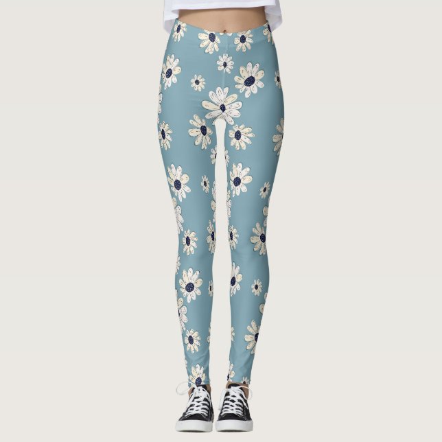 Minimalistisk Daisy Blommönster (6) Leggings (Framsida)